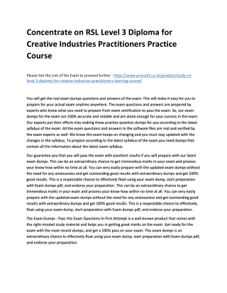 Concentrate on RSL Level 3 Diploma for Creative Industries Practitioners Practic