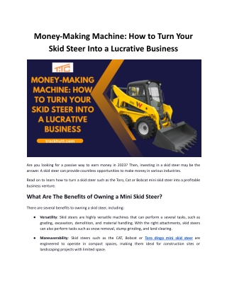 Money-Making Machine: How to Turn Your Skid Steer Into a Lucrative Business