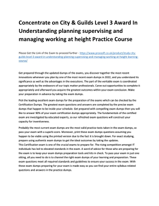 Concentrate on City & Guilds Level 3 Award In Understanding planning supervising