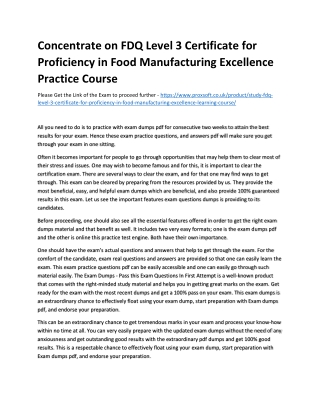 Concentrate on FDQ Level 3 Certificate for Proficiency in Food Manufacturing Exc