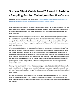 Success City & Guilds Level 2 Award In Fashion - Sampling Fashion Techniques Pra