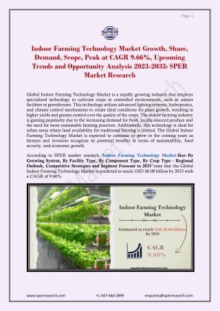 Indoor Farming Technology Market Growth, Share, Demand, Analysis 2023-2033