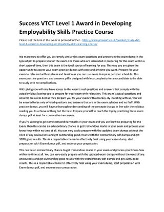 Success VTCT Level 1 Award in Developing Employability Skills Practice Course