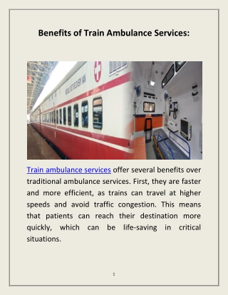 Benefits of Train Ambulance Services