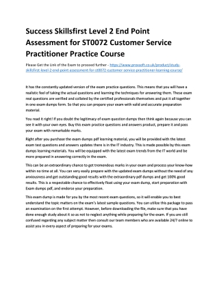 Success Skillsfirst Level 2 End Point Assessment for ST0072 Customer Service Pra