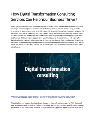 How Digital Transformation Consulting Services Can Help Your Business Thrive