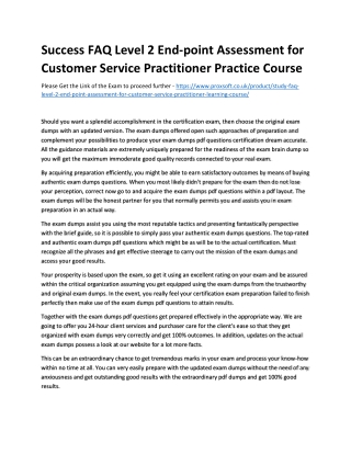 Success FAQ Level 2 End-point Assessment for Customer Service Practitioner Pract