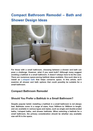 Compact Bathroom Remodel – Bath and Shower Design Ideas