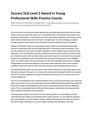 Success SLQ Level 2 Award in Young Professional Skills Practice Course