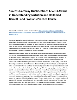 Success Gateway Qualifications Level 3 Award in Understanding Nutrition and Holl