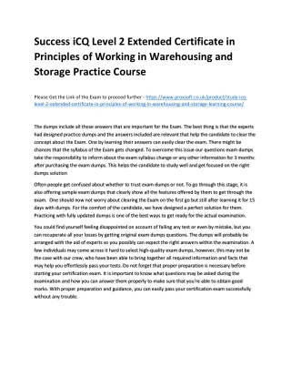 Success iCQ Level 2 Extended Certificate in Principles of Working in Warehousing