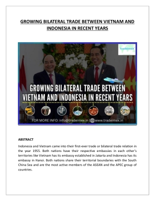 GROWING BILATERAL TRADE BETWEEN VIETNAM AND INDONESIA IN RECENT YEARS