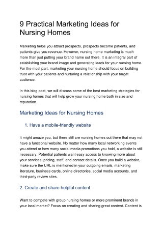 9 Practical Marketing Ideas for Nursing Homes