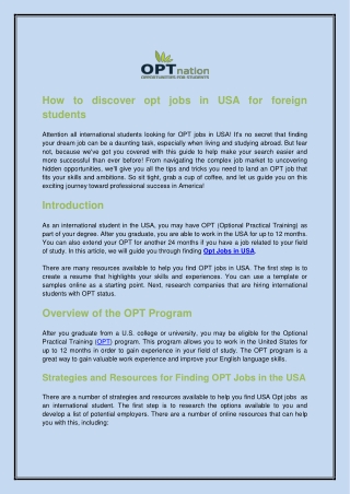 How to discover opt jobs in USA for foreign students