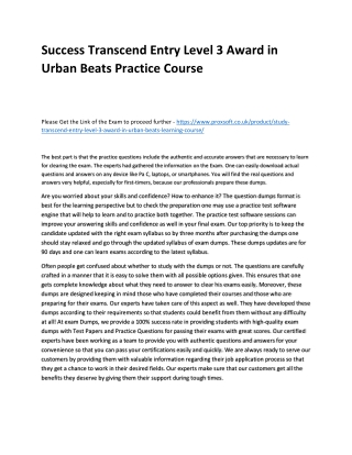 Success Transcend Entry Level 3 Award in Urban Beats Practice Course