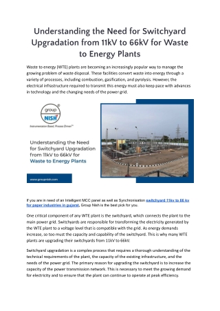 Understanding the Need for Switchyard Upgradation from 11kV to 66kV for Waste to Energy Plants