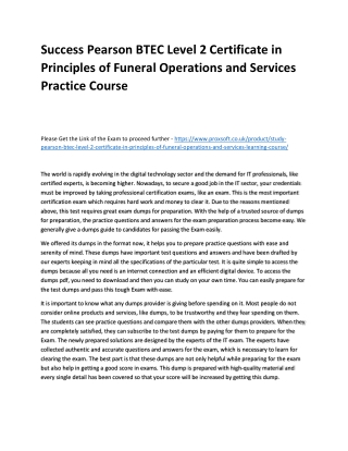 Success Pearson BTEC Level 2 Certificate in Principles of Funeral Operations and