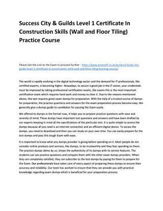 Success City & Guilds Level 1 Certificate In Construction Skills (Wall and Floor