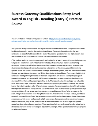 Success Gateway Qualifications Entry Level Award In English - Reading (Entry 1)