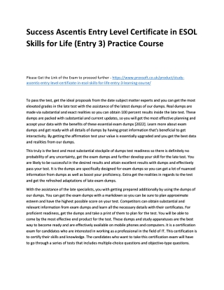 Success Ascentis Entry Level Certificate in ESOL Skills for Life (Entry 3) Pract