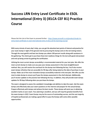 Success LRN Entry Level Certificate in ESOL International (Entry 3) (IELCA CEF B