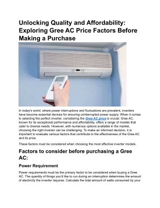 Unlocking Quality and Affordability: Exploring Gree AC Price Factors Before Maki