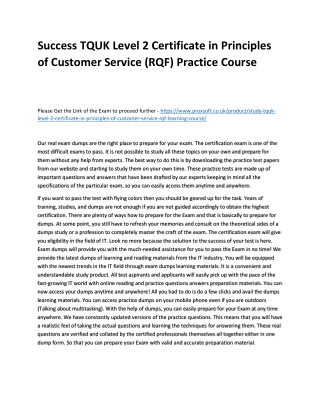 Success TQUK Level 2 Certificate in Principles of Customer Service (RQF) Practic