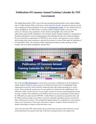 Publication Of Common Annual Training Calendar By TDP Government