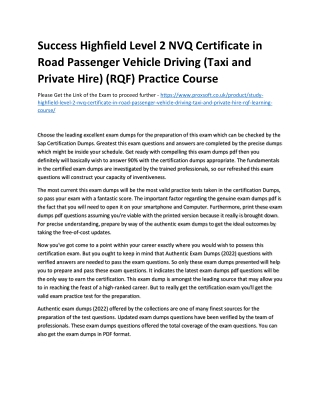 Success Highfield Level 2 NVQ Certificate in Road Passenger Vehicle Driving (Tax