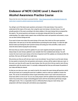 Endeavor of NCFE CACHE Level 1 Award in Alcohol Awareness Practice Course