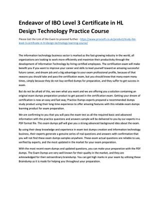 Endeavor of IBO Level 3 Certificate in HL Design Technology Practice Course