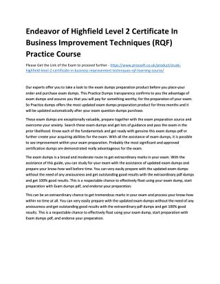 Endeavor of Highfield Level 2 Certificate In Business Improvement Techniques (RQ