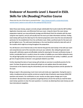 Endeavor of Ascentis Level 1 Award in ESOL Skills for Life (Reading) Practice Co