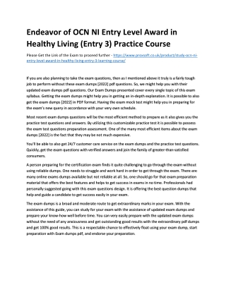 Endeavor of OCN NI Entry Level Award in Healthy Living (Entry 3) Practice Course