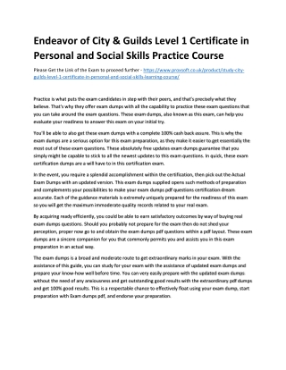 Endeavor of City & Guilds Level 1 Certificate in Personal and Social Skills Prac