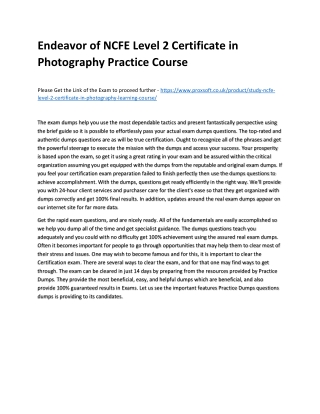 Endeavor of NCFE Level 2 Certificate in Photography Practice Course