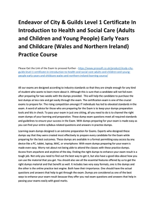 Endeavor of City & Guilds Level 1 Certificate In Introduction to Health and Soci