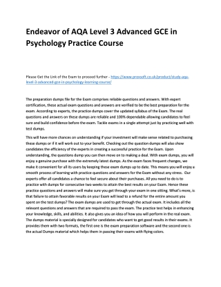 Endeavor of AQA Level 3 Advanced GCE in Psychology Practice Course
