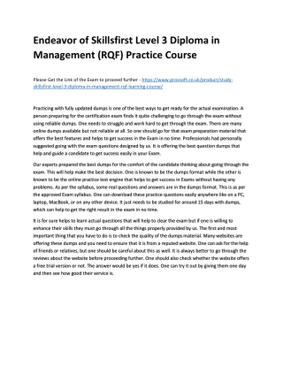 Endeavor of Skillsfirst Level 3 Diploma in Management (RQF) Practice Course
