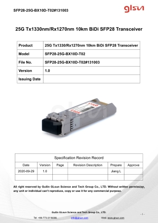 25G Tx1330nm/Rx1270nm 10km BiDi SFP28 Transceiver