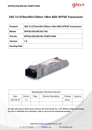 25G Tx1270nm/Rx1330nm 10km BiDi SFP28 Transceiver