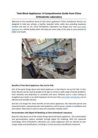 Twin Block Appliances: A Comprehensive Guide from China Orthodontic Laboratory