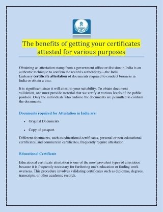 The benefits of getting your certificates attested for various purposes