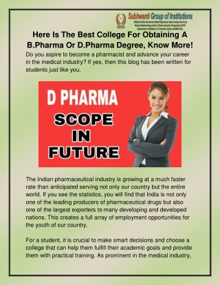 Best D.Pharma College in Bihar