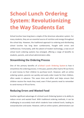 School Lunch Ordering System - Revolutionizing the Way Students Eat