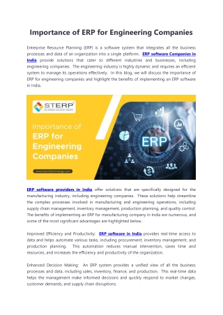 Importance of ERP for Engineering Companies