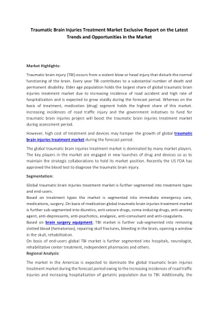 Traumatic Brain Injuries Treatment Market