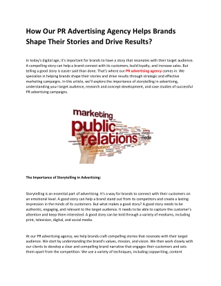 How Our PR Advertising Agency Helps Brands Shape Their Stories and Drive Results