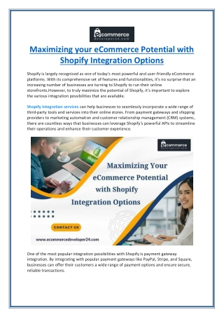 Maximizing your eCommerce Potential with Shopify Integration Options