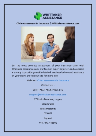 Claim Assessment In Insurance  Whittaker-assistance.com